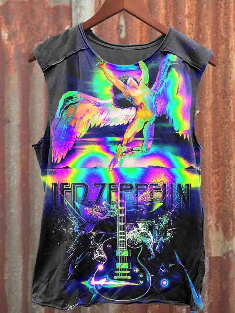 Unisex Retro Rock Music Art Illustration Printed Casual Tank Top