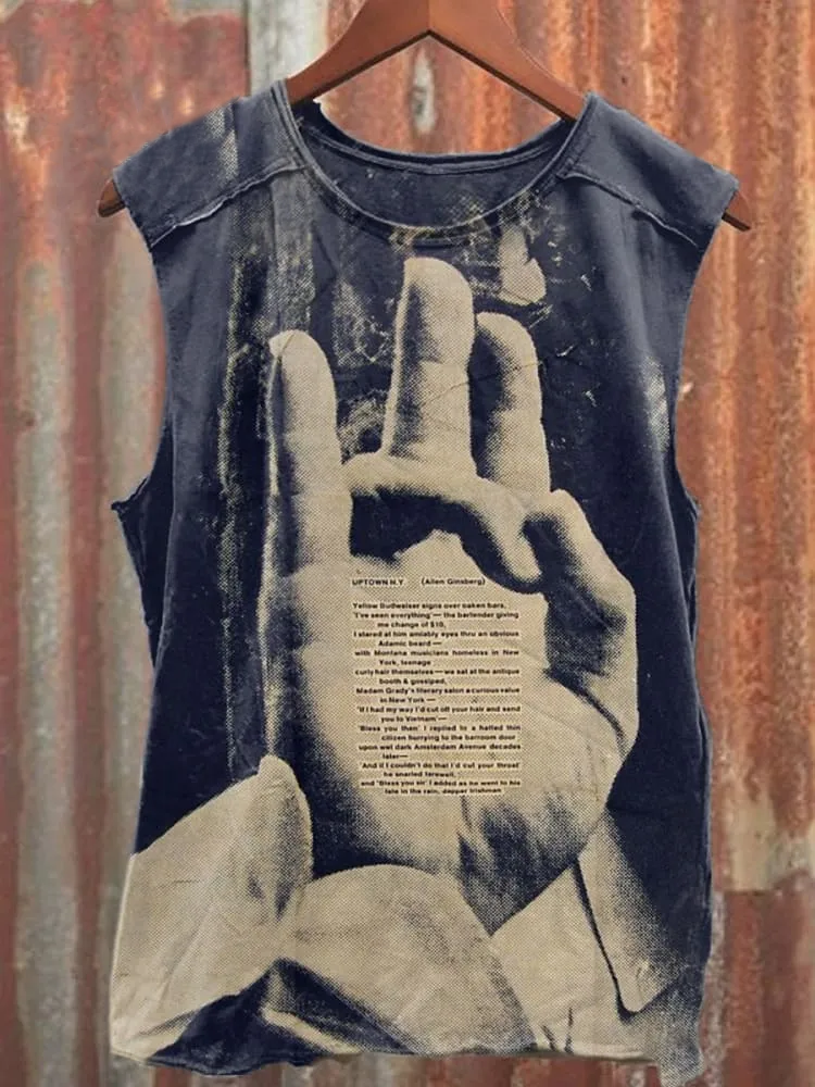 Unisex Retro Hand Art Illustration Print Casual Tank Top
