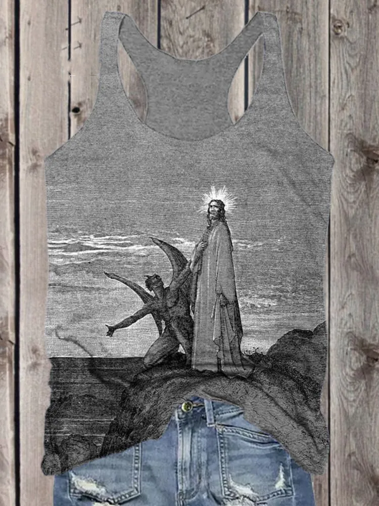Unisex Vintage Christ Jesus Art Illustration Print Narrow Shoulder Tank Top