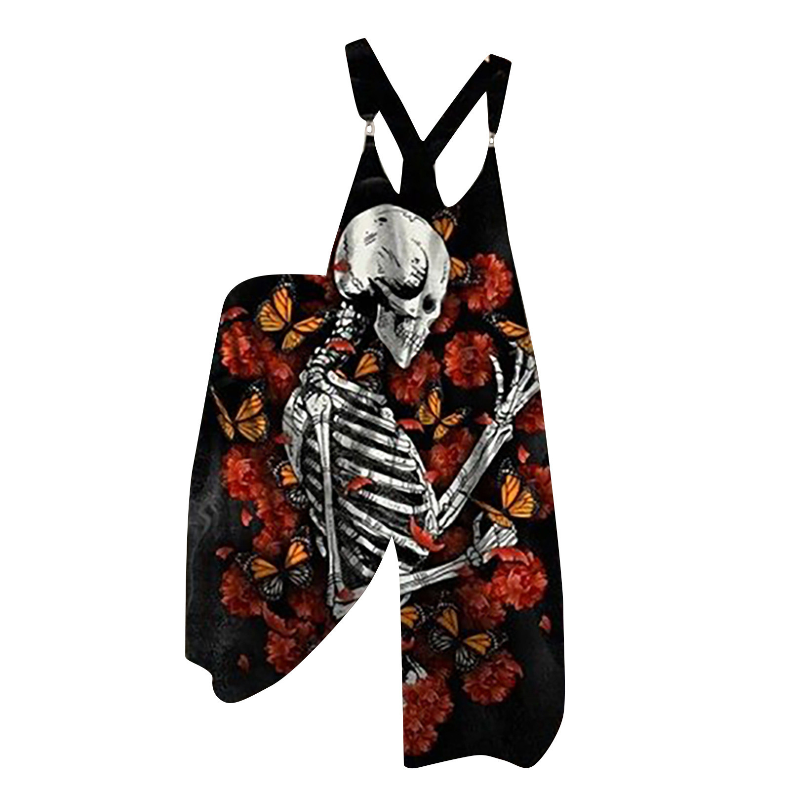  Skeleton Print Baggy Suspenders Jumpsuit