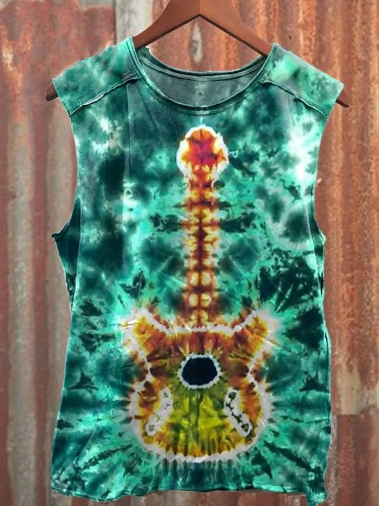 Unisex Tie Dye Guitar Graphic Print Casual Tank Top