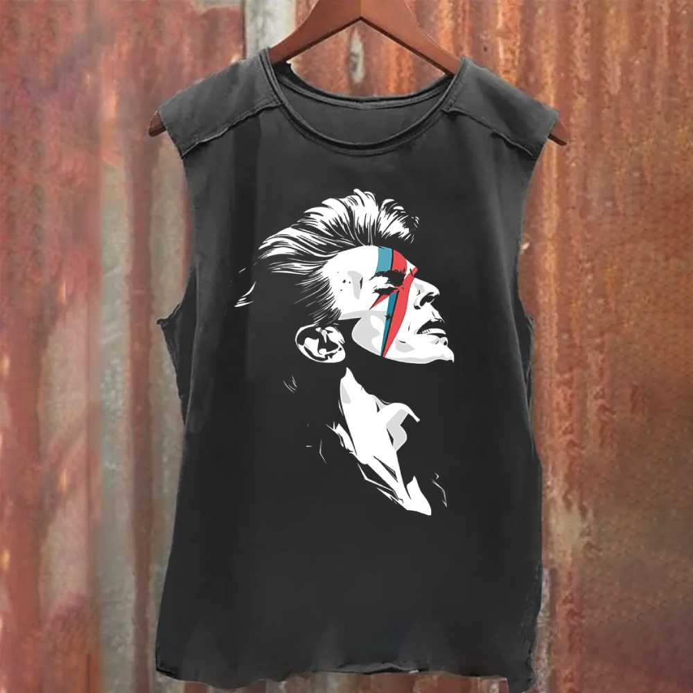 Unisex Vintage Washed David Bowie Aladdin Sane Singer Tank Top