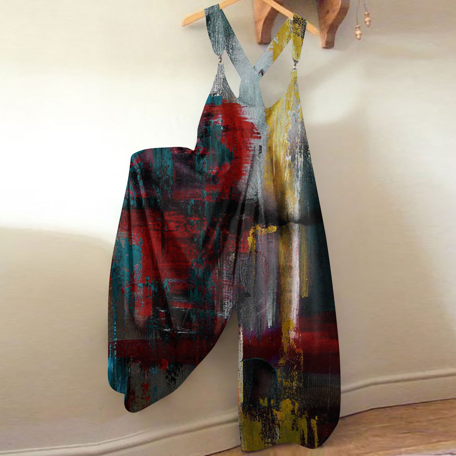 Print Baggy Suspenders Jumpsuit