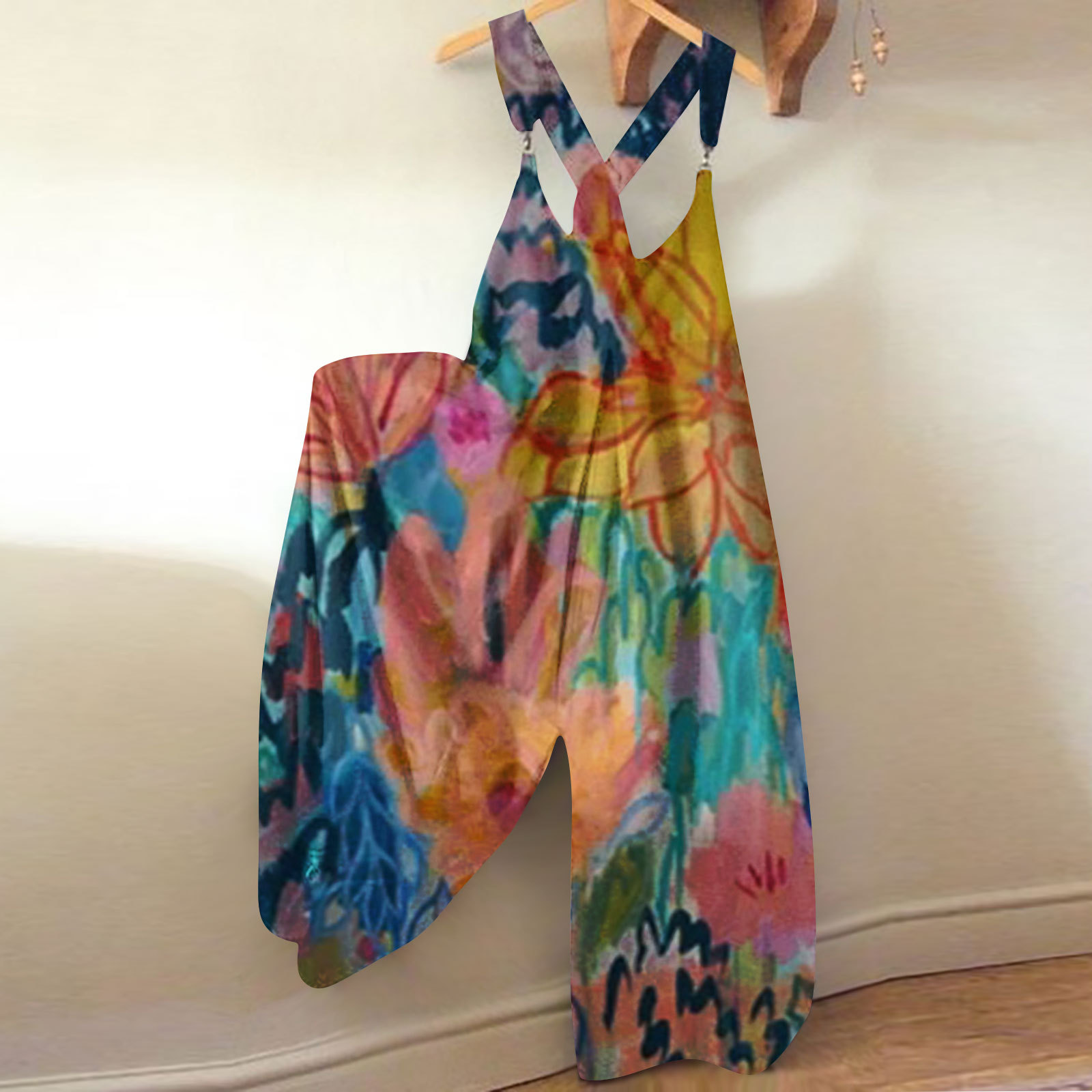 Print Baggy Suspenders Jumpsuit