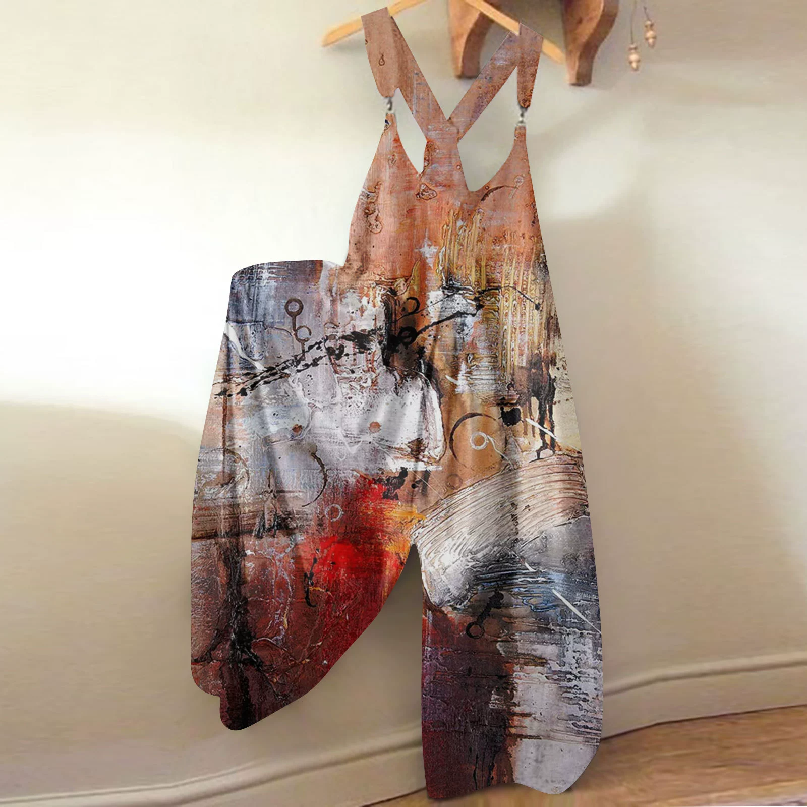  Print Baggy Suspenders Jumpsuit