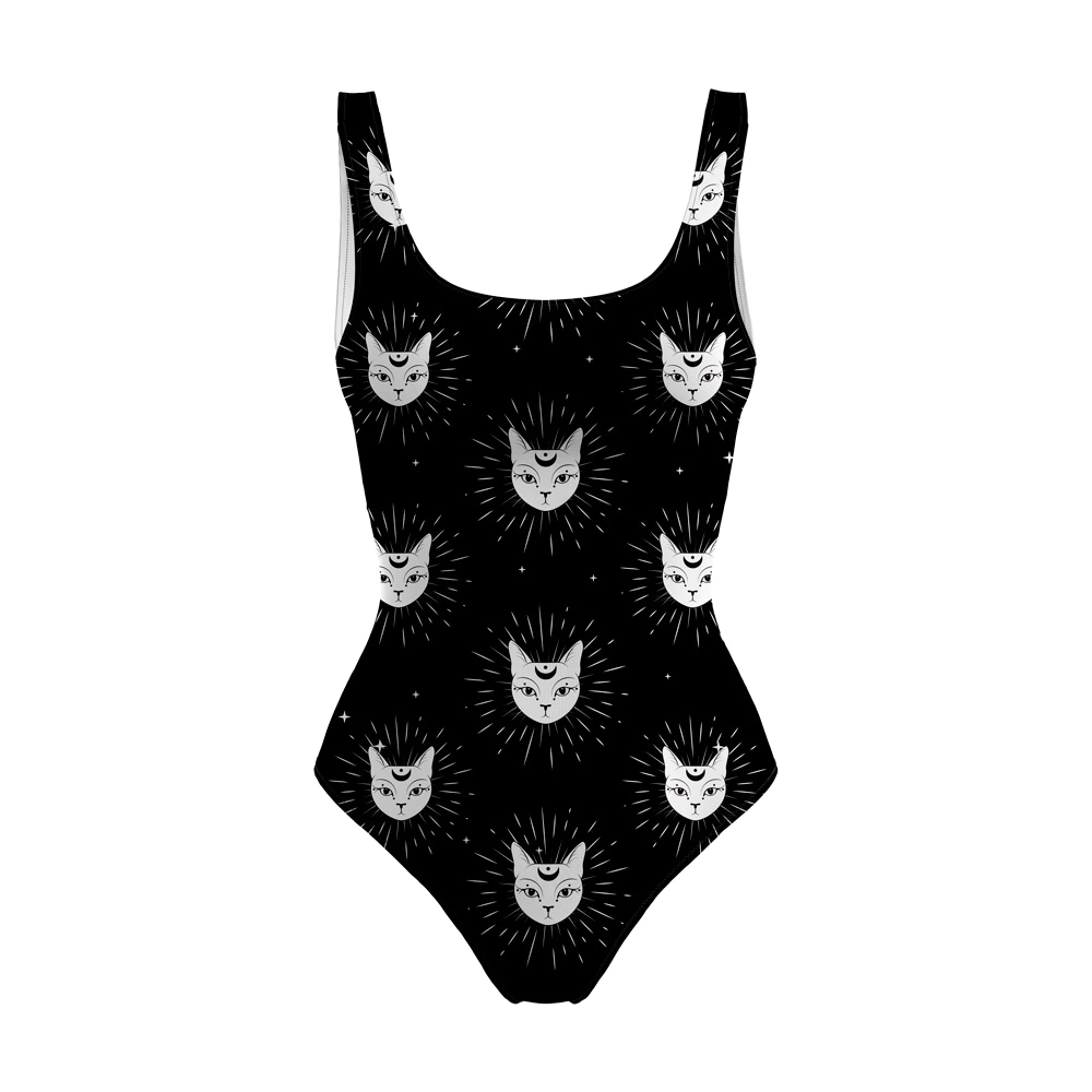 Mysterious Cat Psychedelic Swimsuit Bodysuit