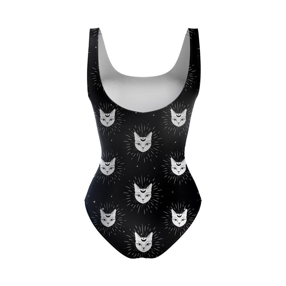 Mysterious Cat Psychedelic Swimsuit Bodysuit