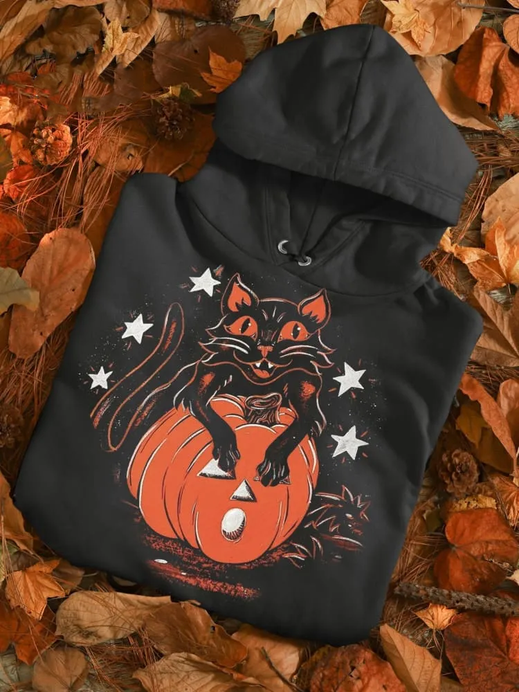 Halloween Pumpkin Cat Print Unisex Hoodie Sweatshirt