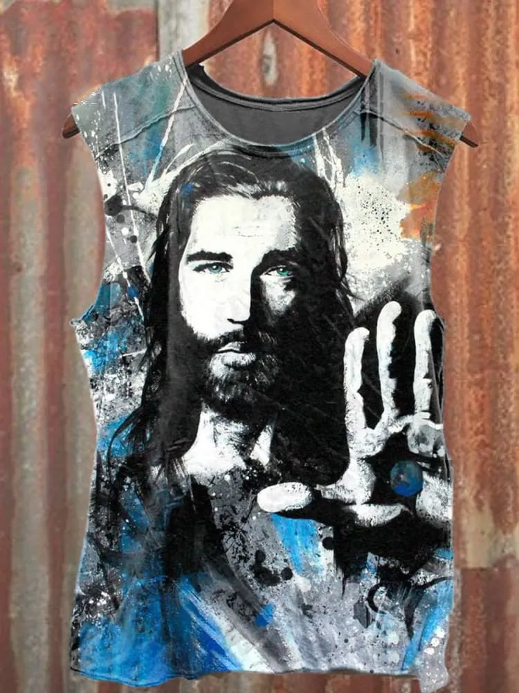 Unisex Retro Christ Faith Jesus Art Illustration Print Casual Tank Top
