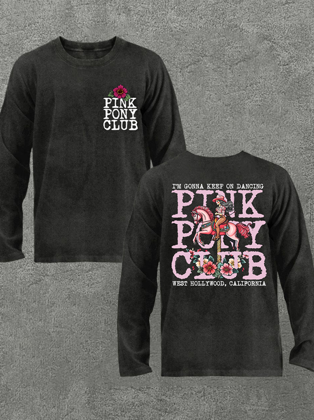Pink Pony Club Song Washed Printed Long-sleeved T-shirt