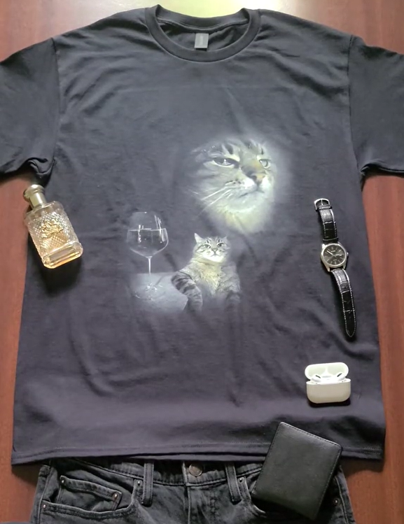  Funny Wine Cat cotton T-shirt