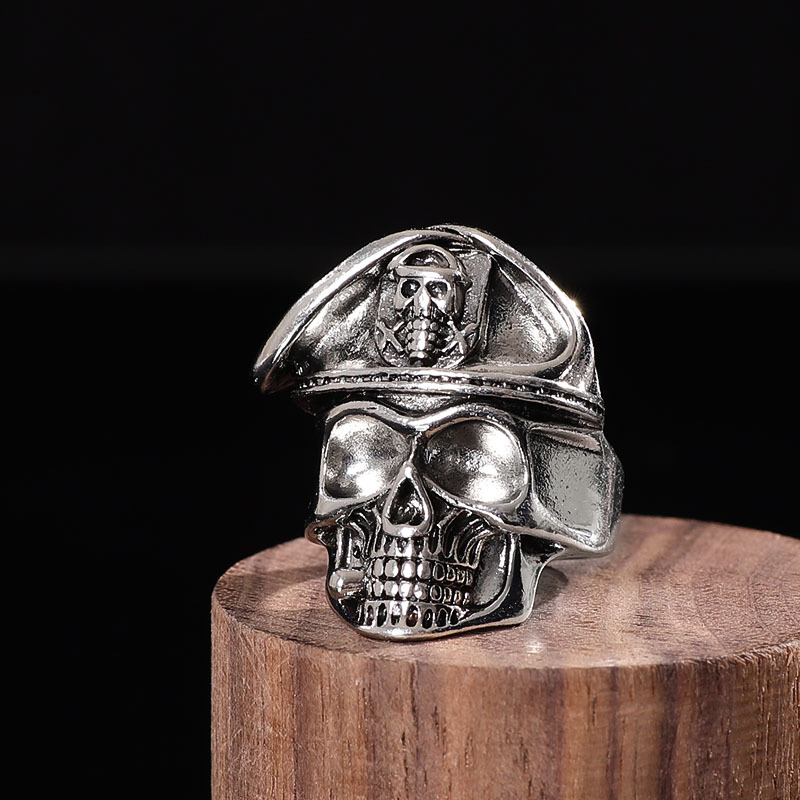 Sterling Silver Skull Ring With Cigar And Beret