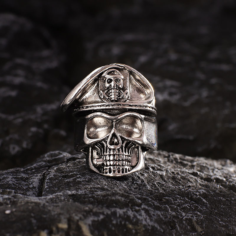 Sterling Silver Skull Ring With Cigar And Beret