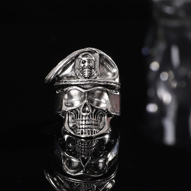 Sterling Silver Skull Ring With Cigar And Beret
