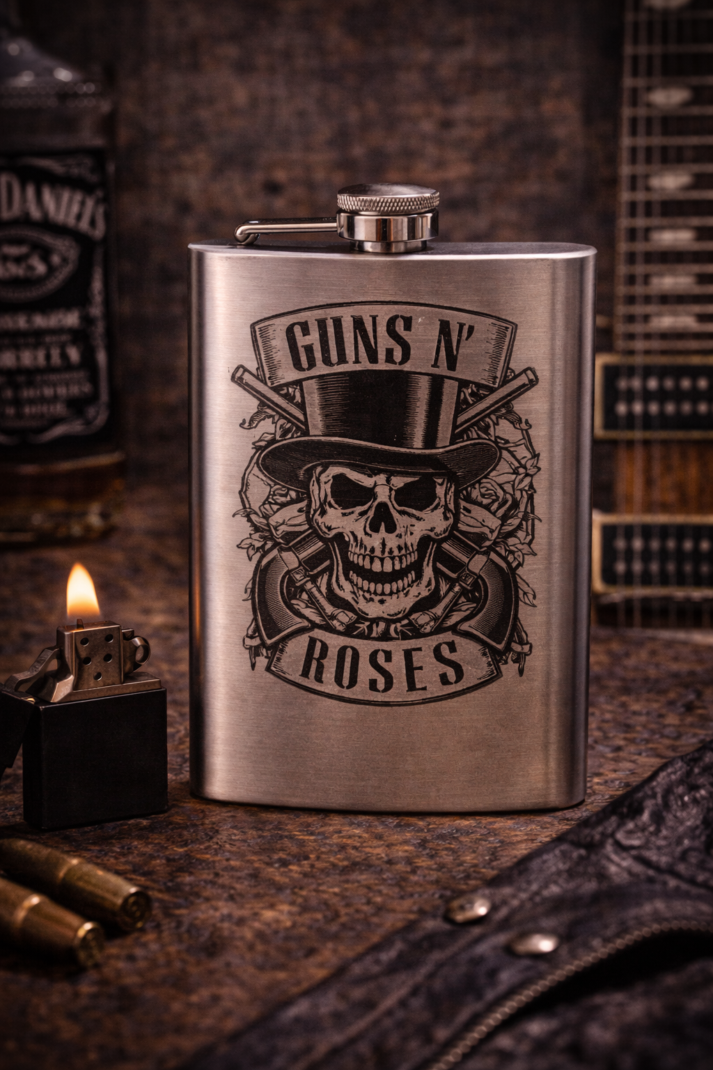 [Copy]Guns N’ Roses Laser Engraved Stainless Steel Flask – Rock Whiskey Hip Flask