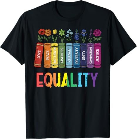 Rainbow Gay Books Flowers Equality LGBTQ Cotton T-shirt