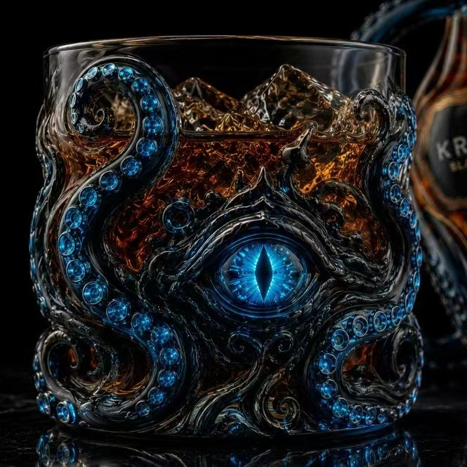 Blue Ring Octopus Cup - High Borosilicate Glass Bottle (Liquid-free)