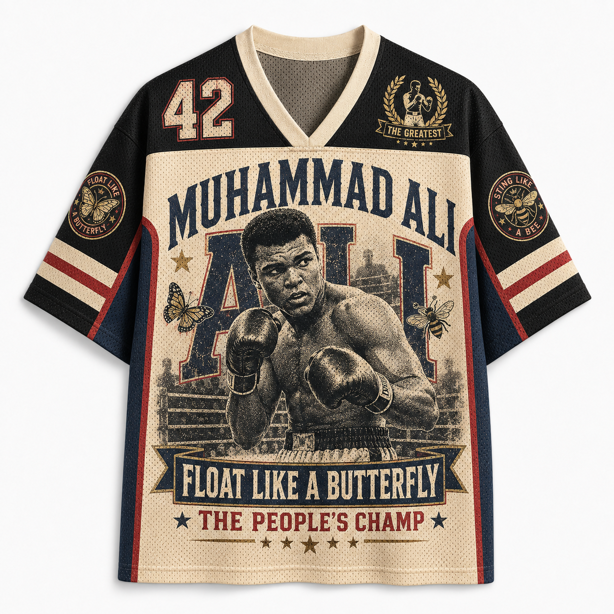 Muhammad Ali with the famous "Float Like a Butterfly" boxer quote Jersey Shirts