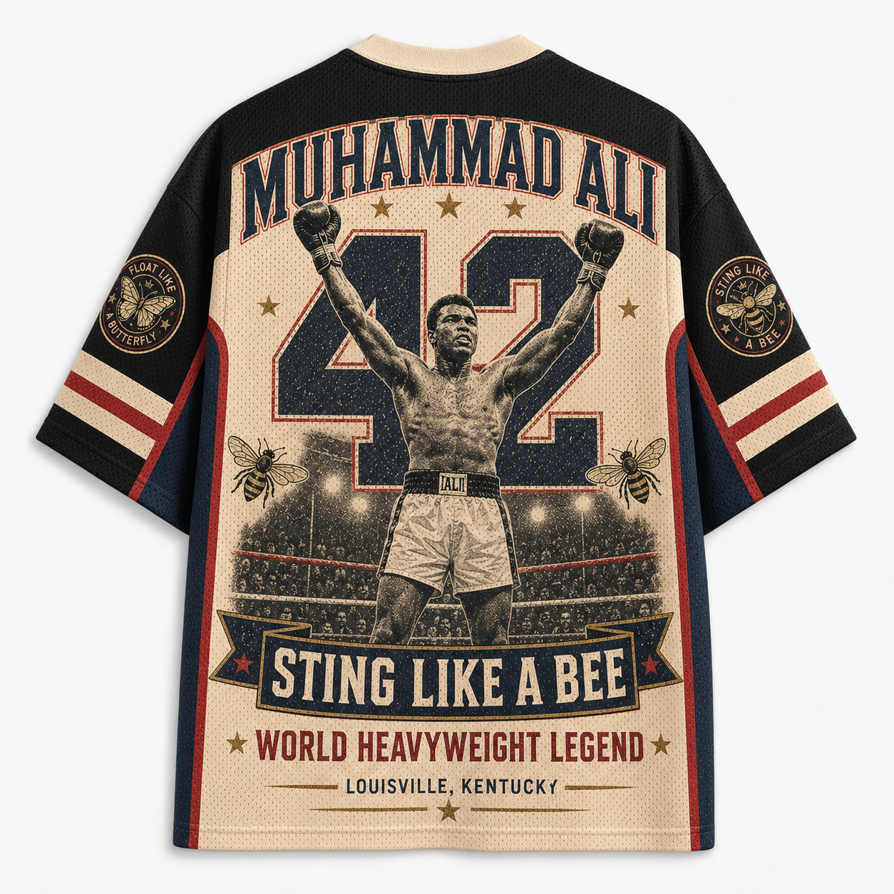 Muhammad Ali with the famous "Float Like a Butterfly" boxer quote Jersey Shirts