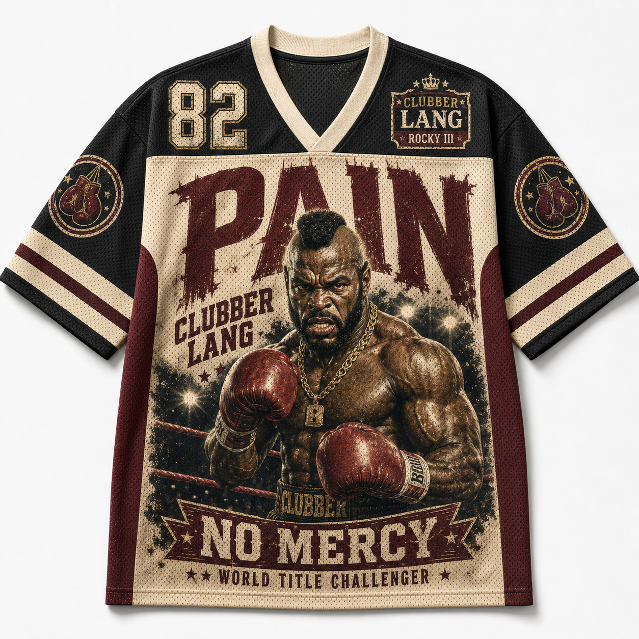 Rocky III with "PAIN" and "NO MERCY" Jersey Shirts