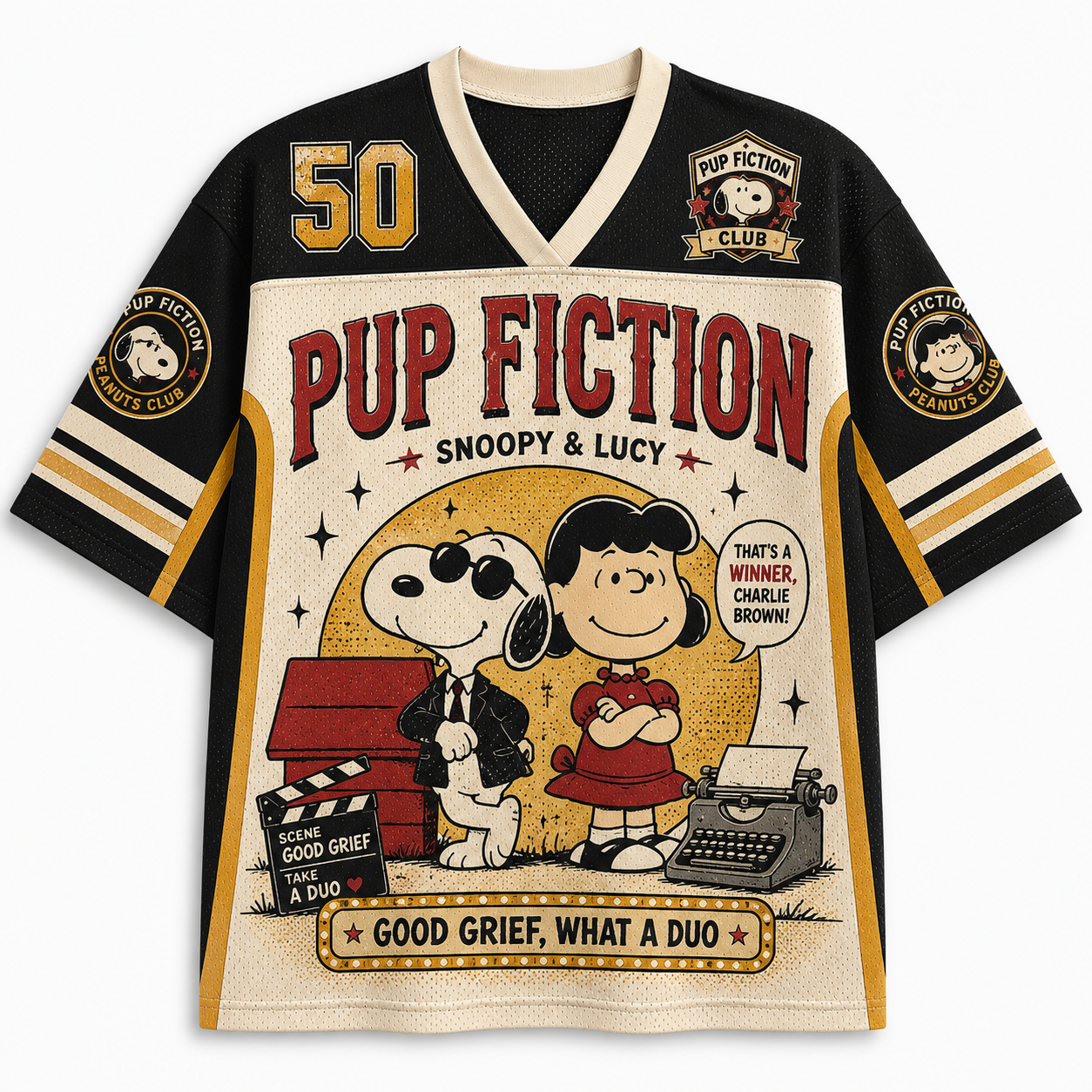 Peanuts Snoopy and Lucy "Pup Fiction" Mesh Jersey