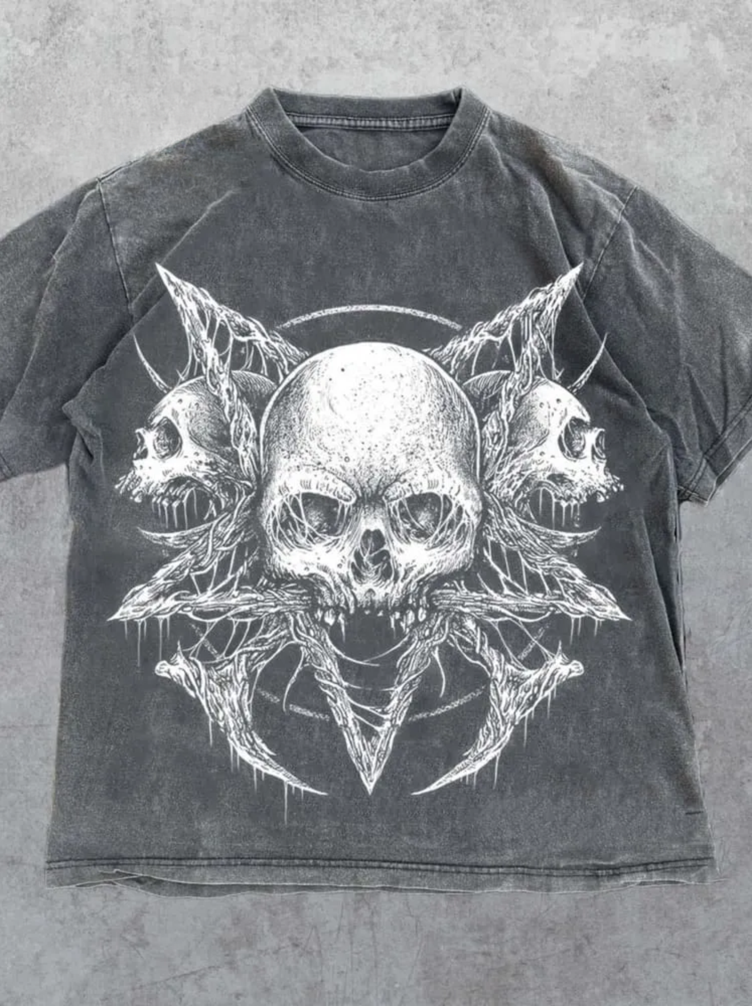 Metal Skull Art Graphic Print Washed T-Shirt