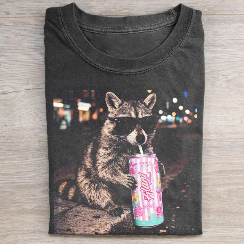Raccoon Cotton Candy Drink Graphic T-shirt