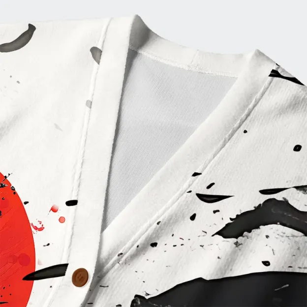 Tokyo-Tiger Ink Wave Ugly Cardigan Sweater