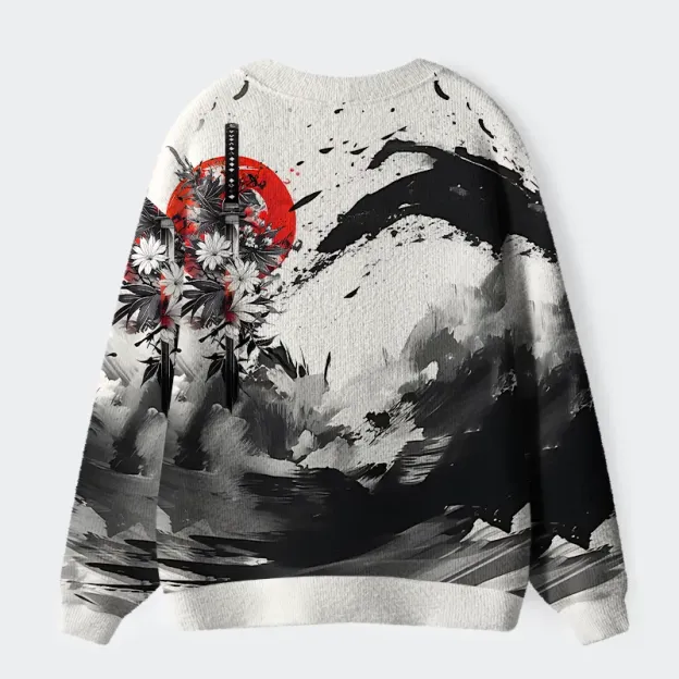 Tokyo-Tiger Ink Wave Ugly Cardigan Sweater