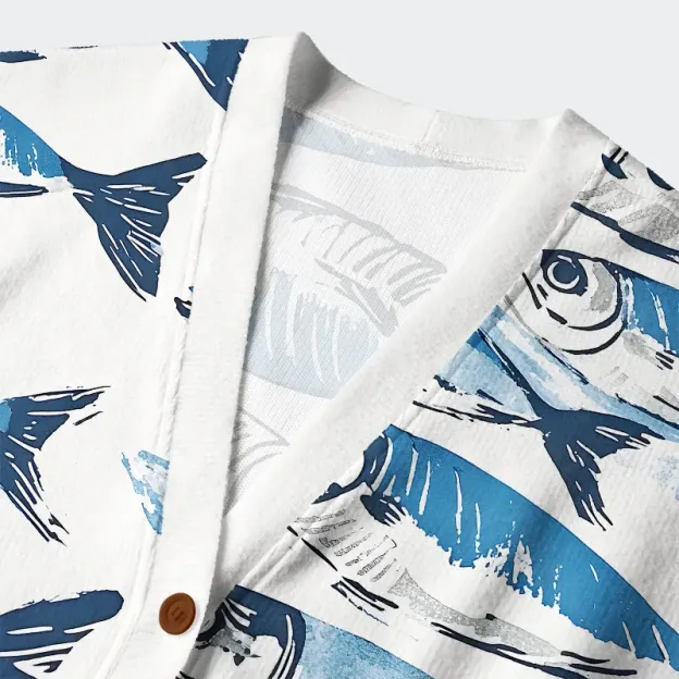 Tokyo-Tiger Oceanic Fish Ugly Cardigan Sweater