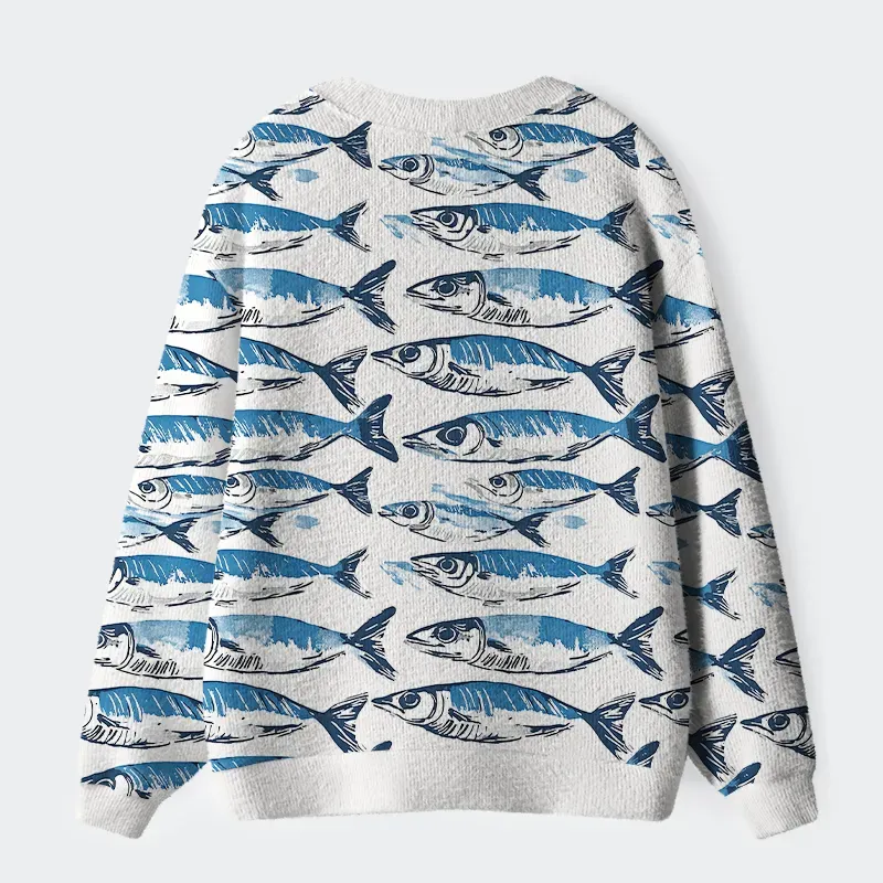 Tokyo-Tiger Oceanic Fish Ugly Cardigan Sweater