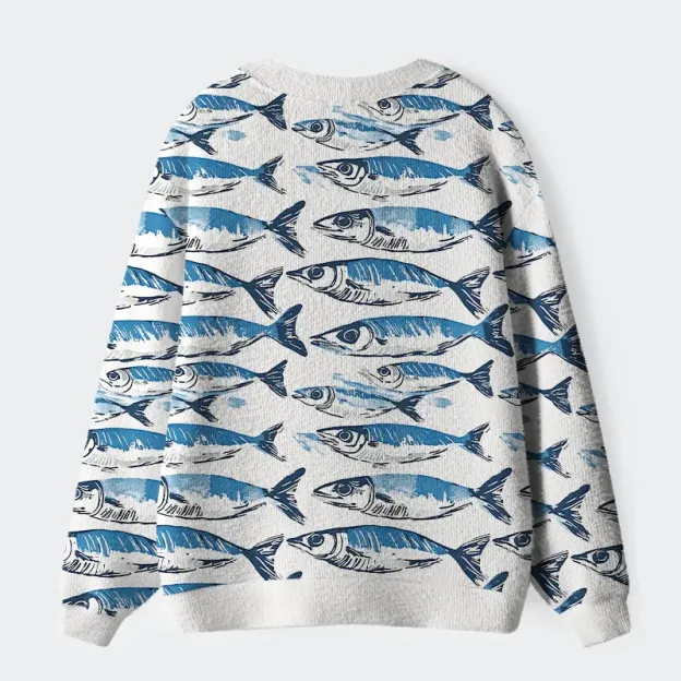 Tokyo-Tiger Oceanic Fish Ugly Cardigan Sweater