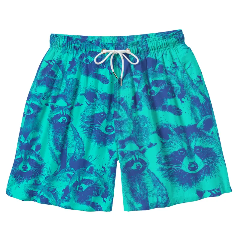  Playful Raccoon Frenzy Aloha Mens Swim Trunks