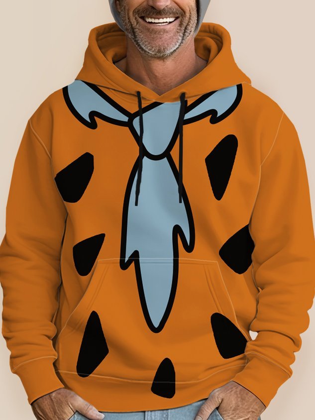 Royaura 50's Retro Cartoon Orange Men's Hoodies Pocket Hoodie Stretch 