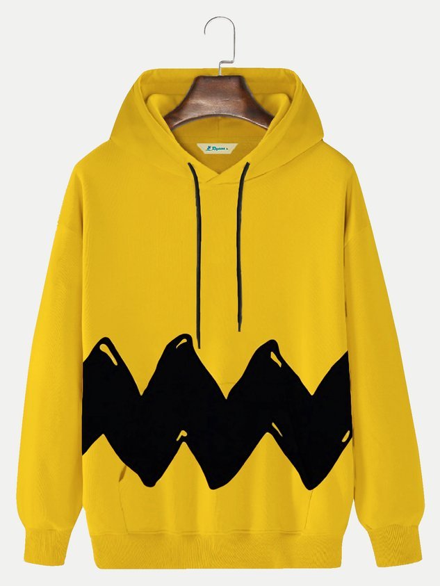 Darkpick 50's Retro Cartoon Yellow Men's Hoodies Pocket Hoodie Stretch Plus Size Art Fun Sweatshirts