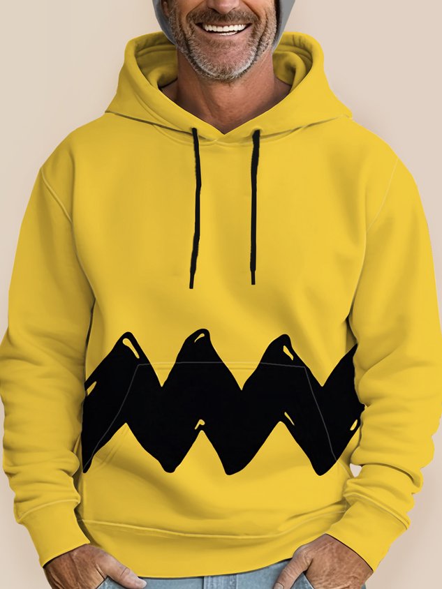 Darkpick 50's Retro Cartoon Yellow Men's Hoodies Pocket Hoodie Stretch Plus Size Art Fun Sweatshirts