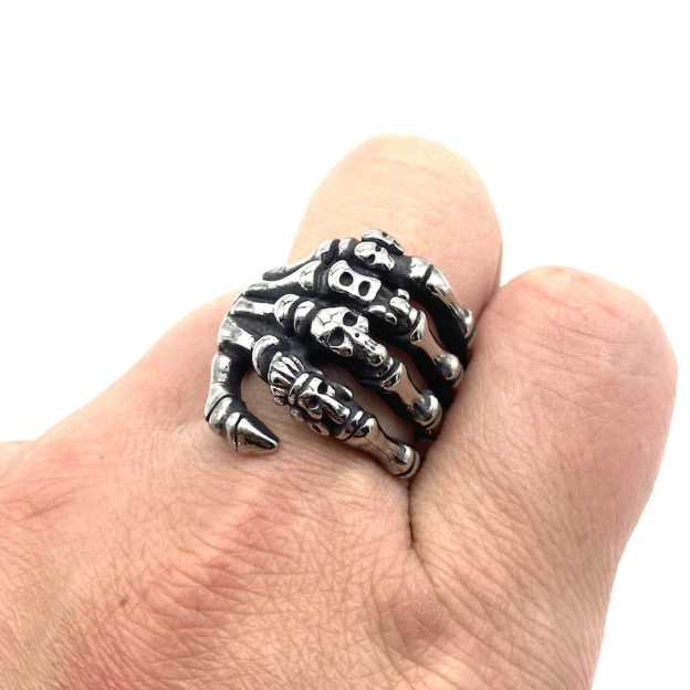 Stainless Steel Hand Ring - Majestic Men's Palm Skull Ring