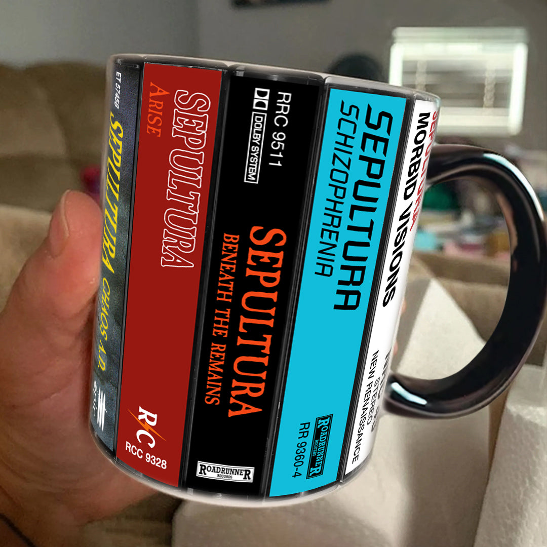 Sepultura Albums Cassette Collection Retro Accent Edge-to-Edge Printed Mug