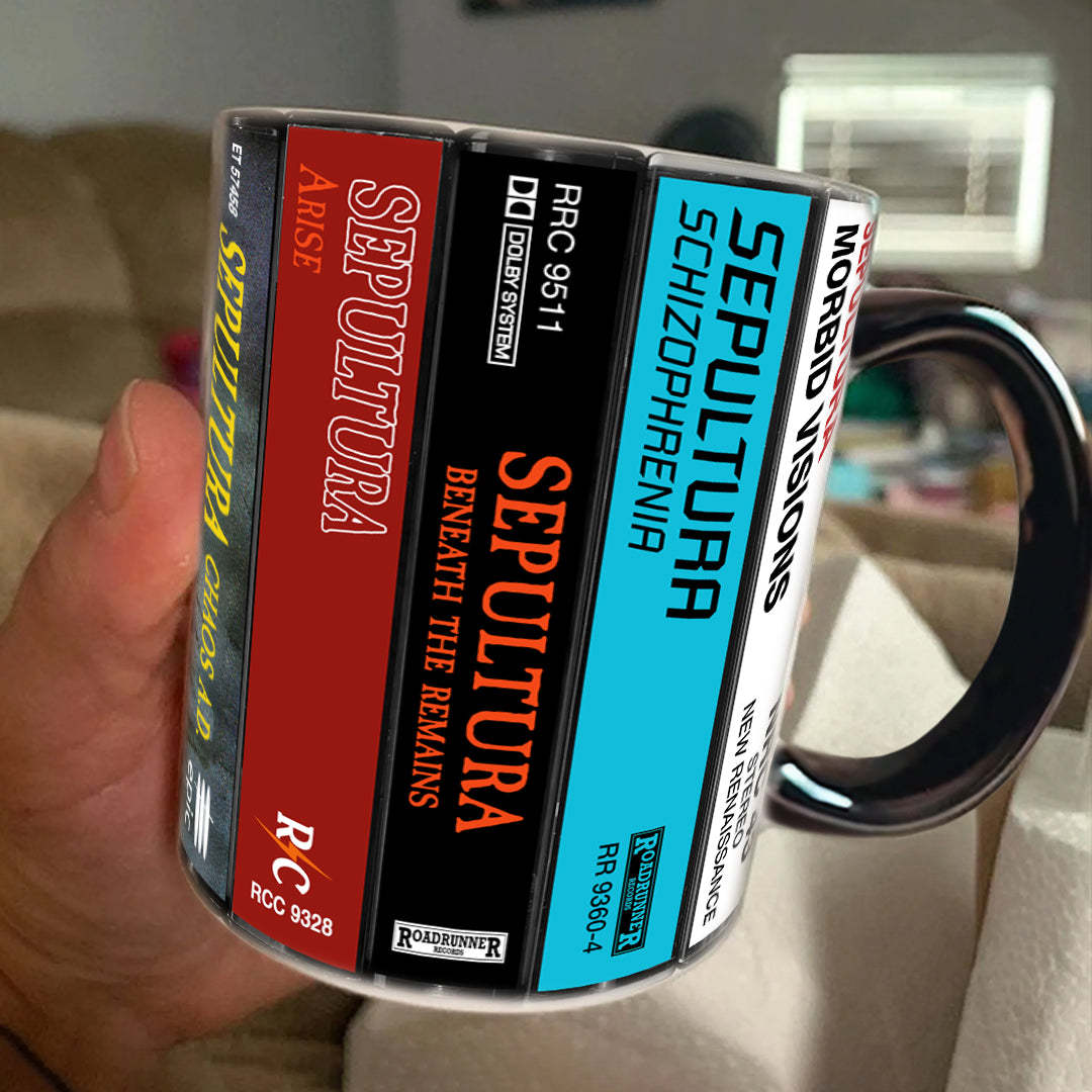 Sepultura Albums Cassette Collection Retro Accent Edge-to-Edge Printed Mug