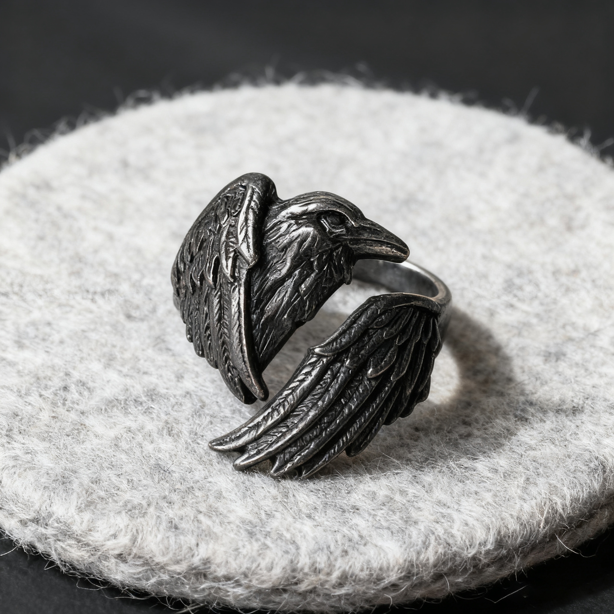 Dark Raven Open Ring | Mystical Symbol | Adjustable Ring