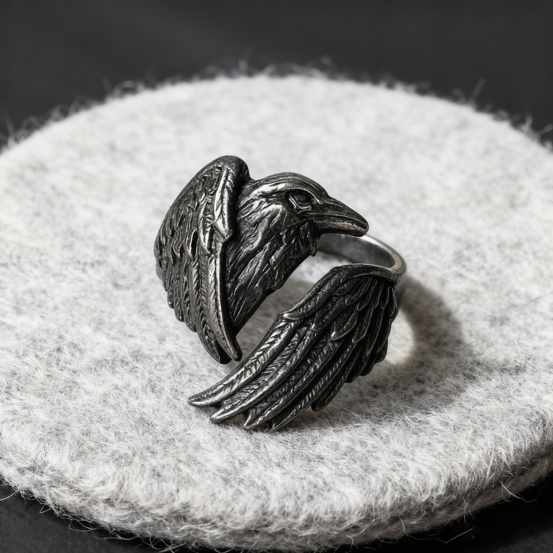 Dark Raven Open Ring | Mystical Symbol | Adjustable Ring