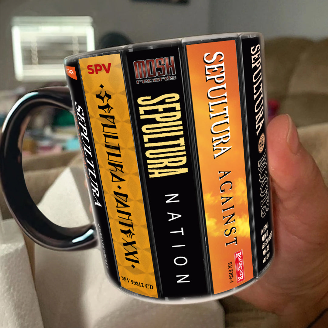 Sepultura Albums Cassette Collection Retro Accent Edge-to-Edge Printed Mug