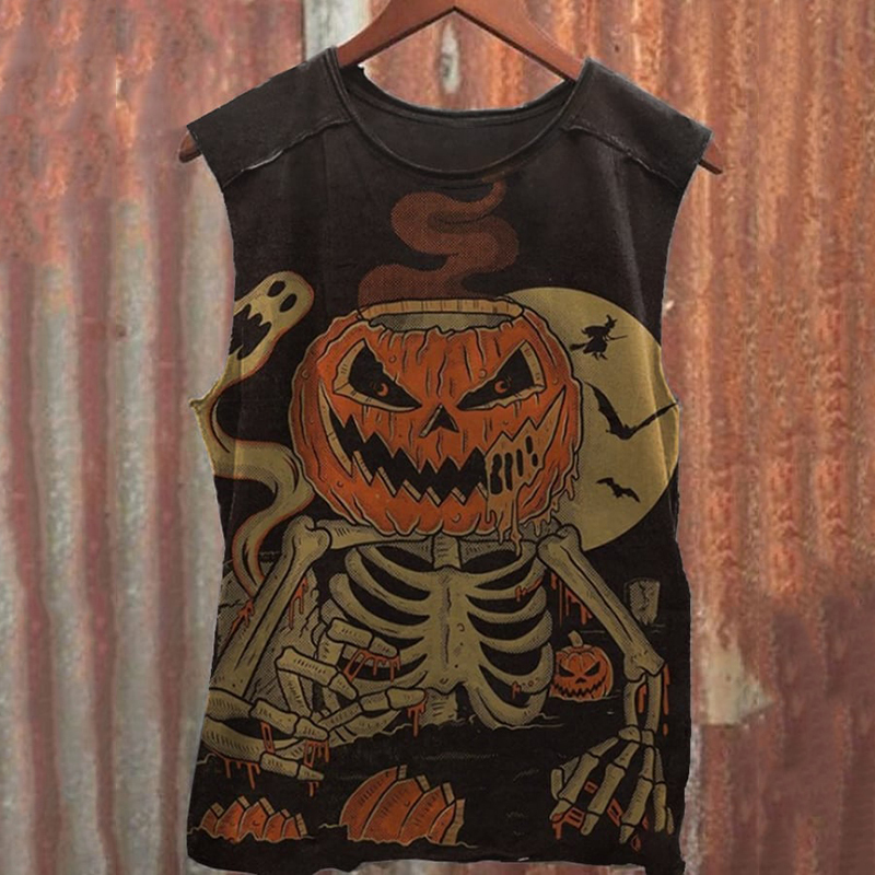 Men's Vintage Skull Print Casual Tank Top