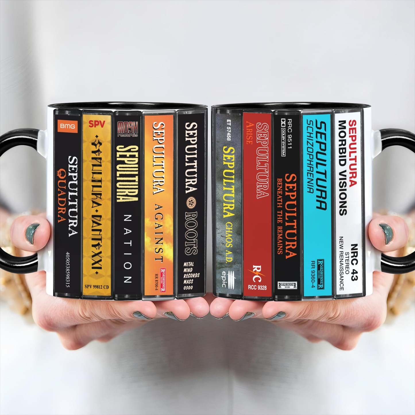 Sepultura Albums Cassette Collection Retro Accent Edge-to-Edge Printed Mug
