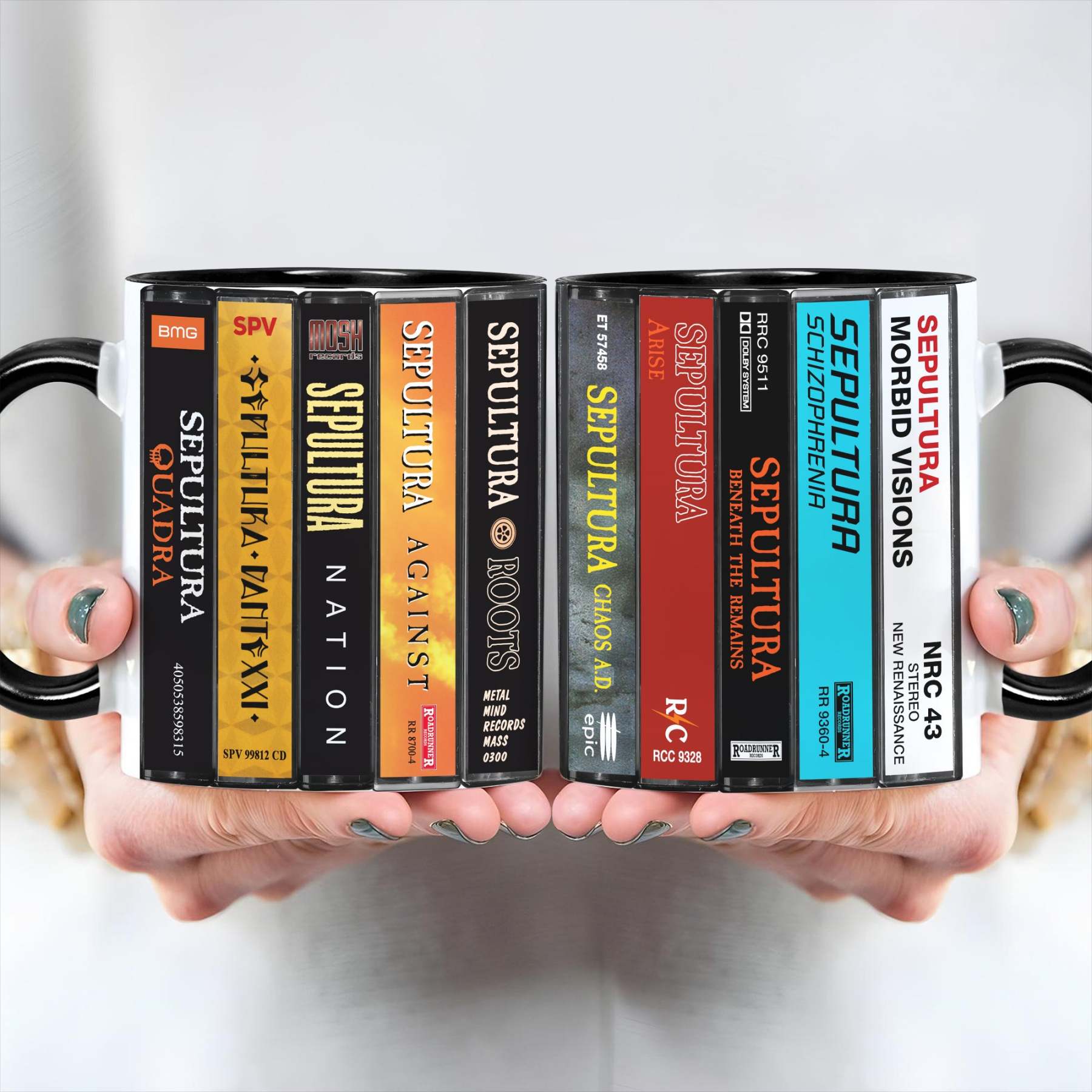 Sepultura Albums Cassette Collection Retro Accent Edge-to-Edge Printed Mug