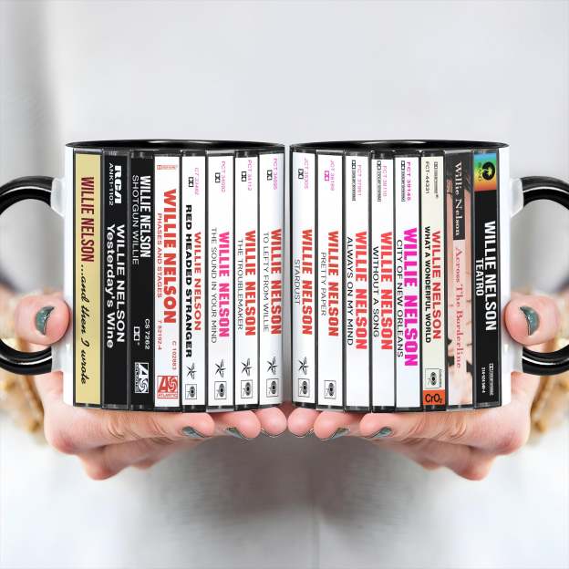 Willie Nelson Albums Cassette Collection Retro Accent Mug
