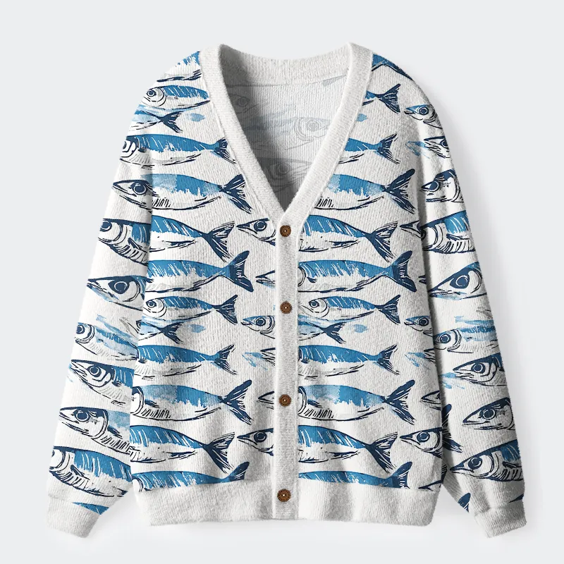 Tokyo-Tiger Oceanic Fish Ugly Cardigan Sweater