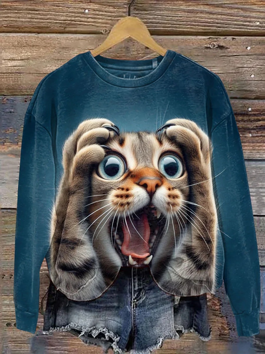OMG Funny Cat Art Print Casual Short Sleeve T-Shirt