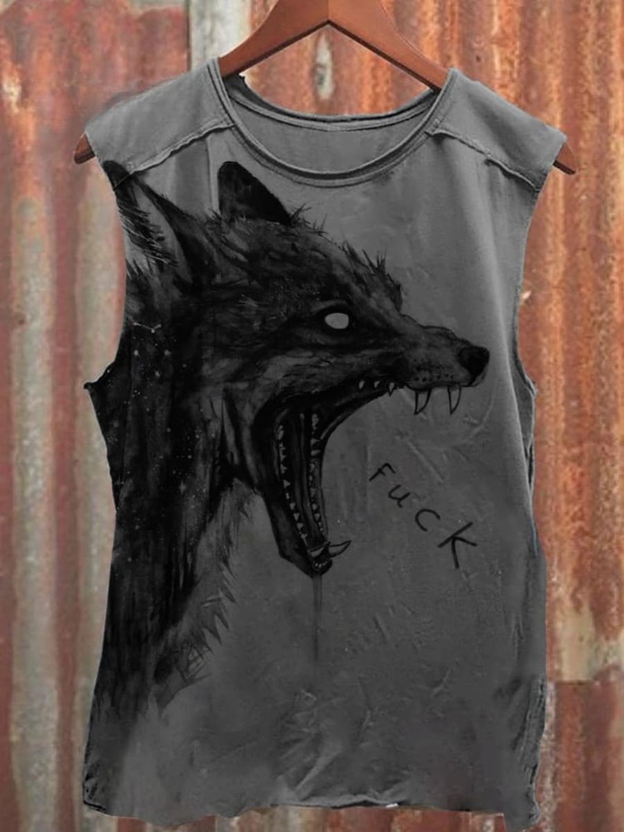 Unisex Dog Yells Fack Print 100% Cotton Casual Tank Top