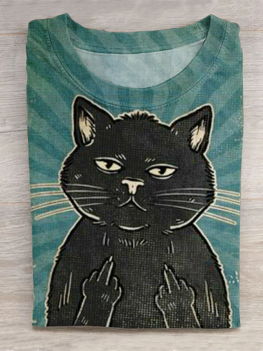 Funny Cute Cat Retro Art Print Design T-shirt